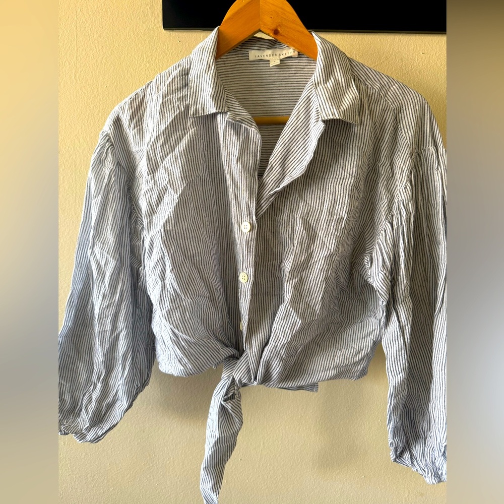 Striped tie front top